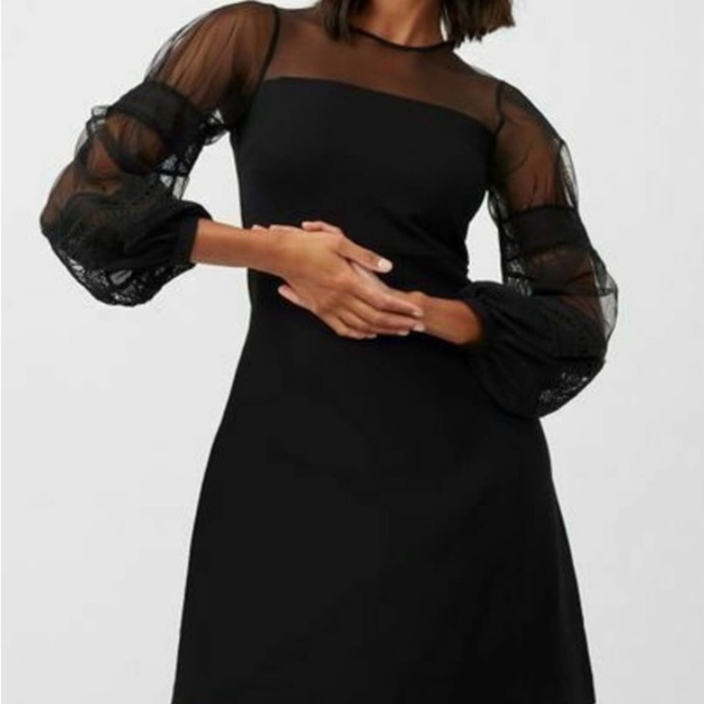 French Connection Black Mesh Sheer Long Sleeve Mini Dress NWT Size 8